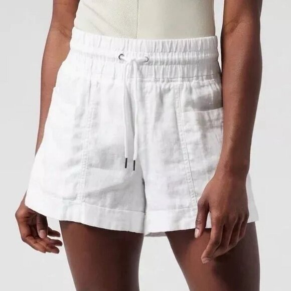 Athleta Cabo Linen Shorts 4" White 16 Elastic Tie Waist Pockets - Picture 1 of 10